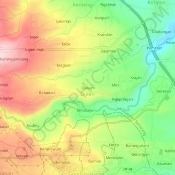 Topografisk kort Dukuh, højde, terræn
