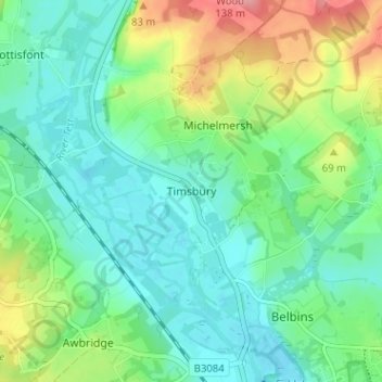 Topografisk kort Timsbury, højde, terræn