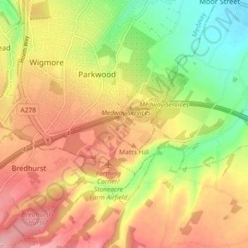 Topografisk kort Farthing Corner, højde, terræn
