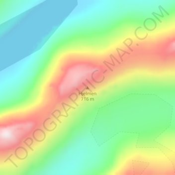 Topografisk kort Hjelmen, højde, terræn