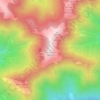 Topografisk kort Palanzone, højde, terræn