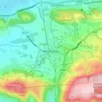 Topografisk kort Winscombe, højde, terræn