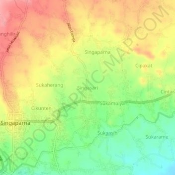 Topografisk kort Singasari, højde, terræn