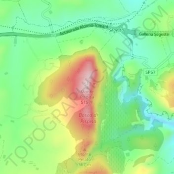 Topografisk kort Monte Pispisa, højde, terræn