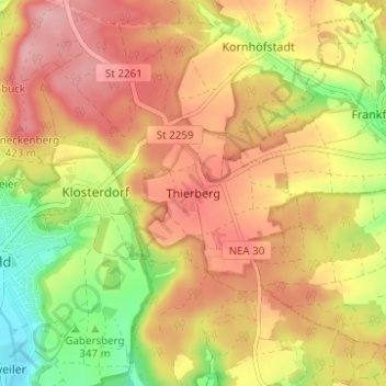 Topografisk kort Thierberg, højde, terræn