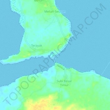 Topografisk kort Subi, højde, terræn