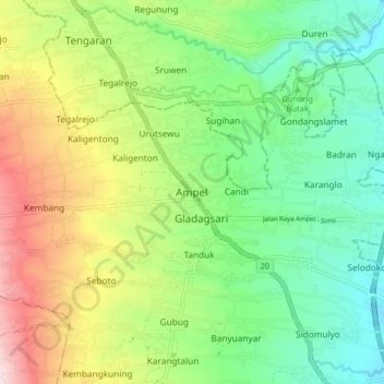 Topografisk kort Ampel, højde, terræn
