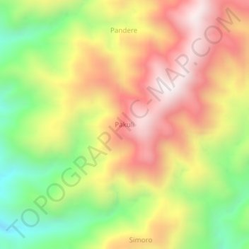 Topografisk kort Pakuli, højde, terræn