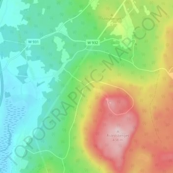 Topografisk kort Åsleden, højde, terræn