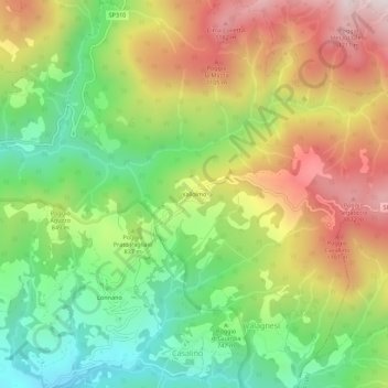 Topografisk kort Vallolmo, højde, terræn