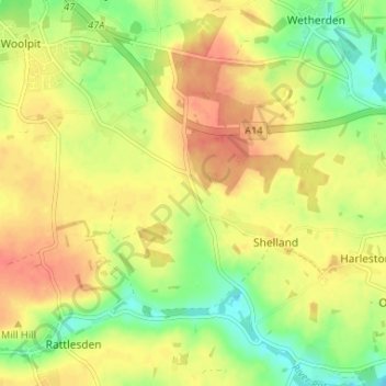 Topografisk kort Borley Green, højde, terræn