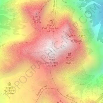Topografisk kort Corno Grande - Vetta Occidentale, højde, terræn