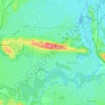 Topografisk kort Ficht, højde, terræn