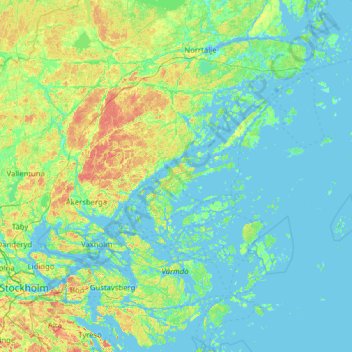 Topografisk kort Ljusterö, højde, terræn