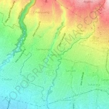 Topografisk kort Ciwaruga, højde, terræn