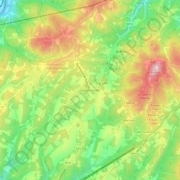 Topografisk kort Quattro Strade, højde, terræn