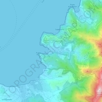 Topografisk kort Bagnaia, højde, terræn