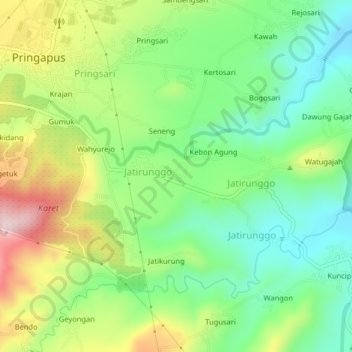 Topografisk kort Kuncen, højde, terræn