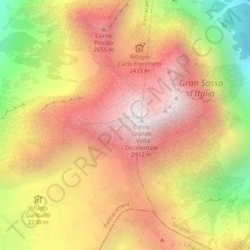 Topografisk kort Appennino abruzzese, højde, terræn