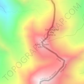 Topografisk kort Cerro Pastén, højde, terræn
