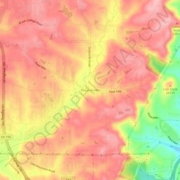 Topografisk kort Floyds Knobs, højde, terræn