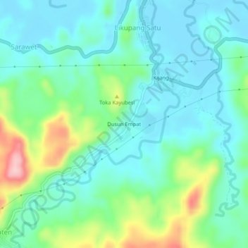 Topografisk kort Dusun Empat, højde, terræn