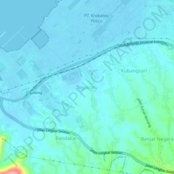 Topografisk kort Tegalratu, højde, terræn