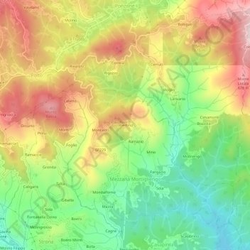 Topografisk kort Ubertino, højde, terræn