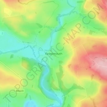 Topografisk kort Redesmouth, højde, terræn