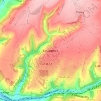 Topografisk kort Eastcombe, højde, terræn