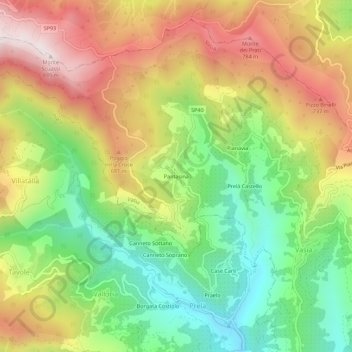Topografisk kort Pantasina, højde, terræn