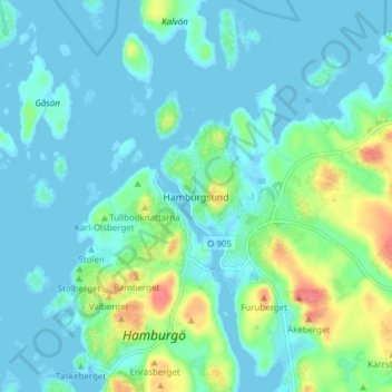 Topografisk kort Hamburgsund, højde, terræn