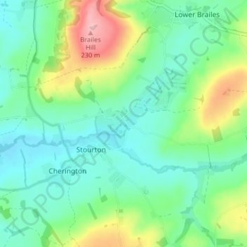 Topografisk kort Sutton-under-Brailes, højde, terræn