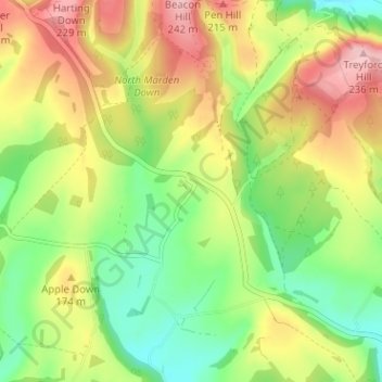 Topografisk kort North Marden, højde, terræn