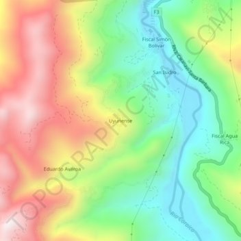 Topografisk kort Uyunense, højde, terræn