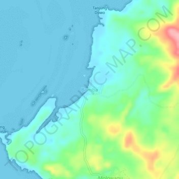 Topografisk kort Bomba, højde, terræn