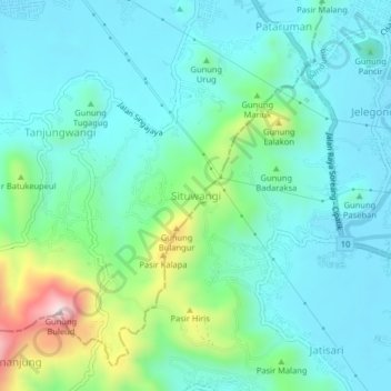 Topografisk kort Situwangi, højde, terræn