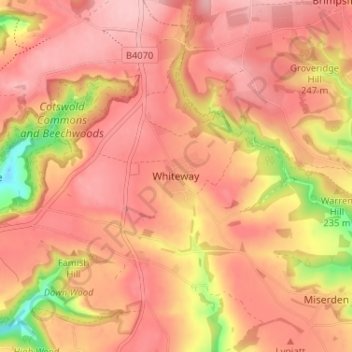 Topografisk kort Whiteway, højde, terræn