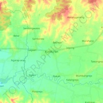 Topografisk kort Kunduran, højde, terræn