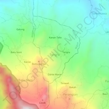 Topografisk kort Tangru, højde, terræn