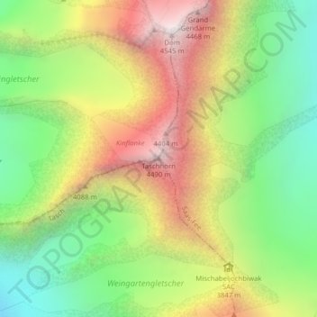 Topografisk kort Täschhorn, højde, terræn