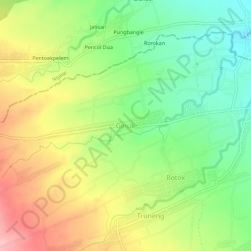 Topografisk kort Ginuk, højde, terræn