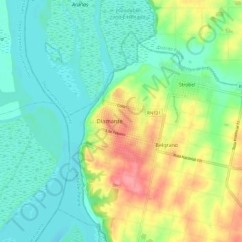Topografisk kort Diamante, højde, terræn
