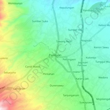 Topografisk kort Pandaan, højde, terræn