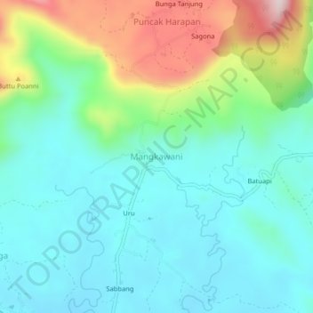 Topografisk kort Mangkawani, højde, terræn