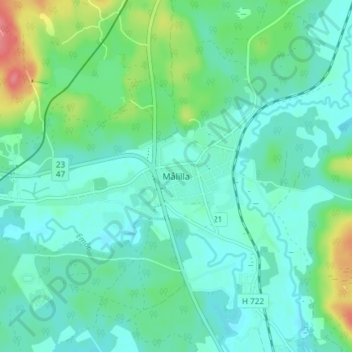 Topografisk kort Målilla, højde, terræn