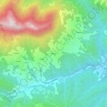 Topografisk kort Oslano, højde, terræn