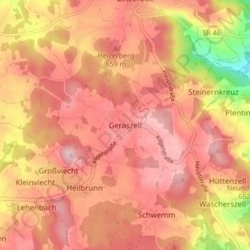 Topografisk kort Geraszell, højde, terræn
