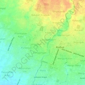 Topografisk kort Kerjasan, højde, terræn