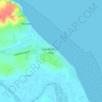 Topografisk kort Leysdown-on-Sea, højde, terræn